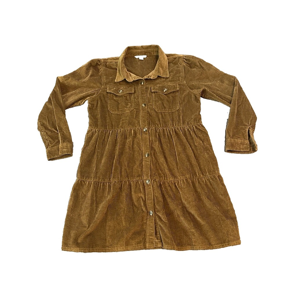 American Eagle Corduroy Shirt Dress Womens S Brown Tiered Babydoll Western Boho